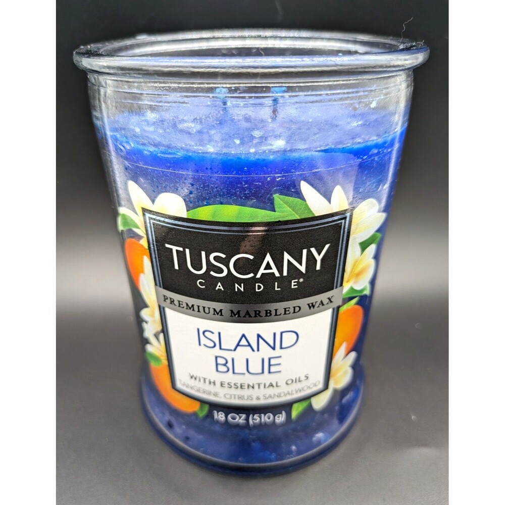 Tuscany Candle Island Blue Scented Marbled Wax Jar Candle 18 oz Floral
